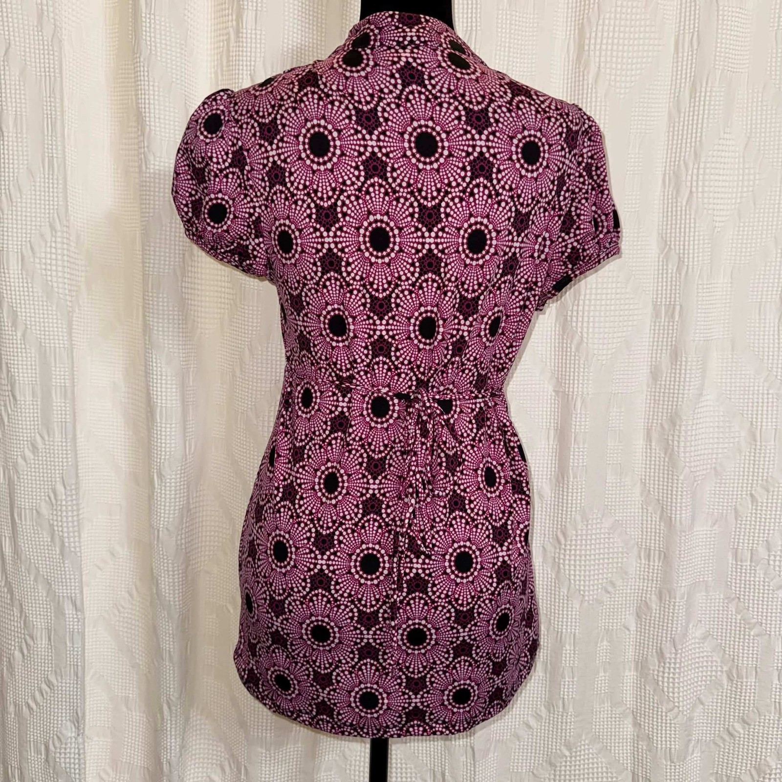 Three Pink Hearts Trixxi Tunic Blouse Top Pink Geometric Retro Ruffle Y2K Medium