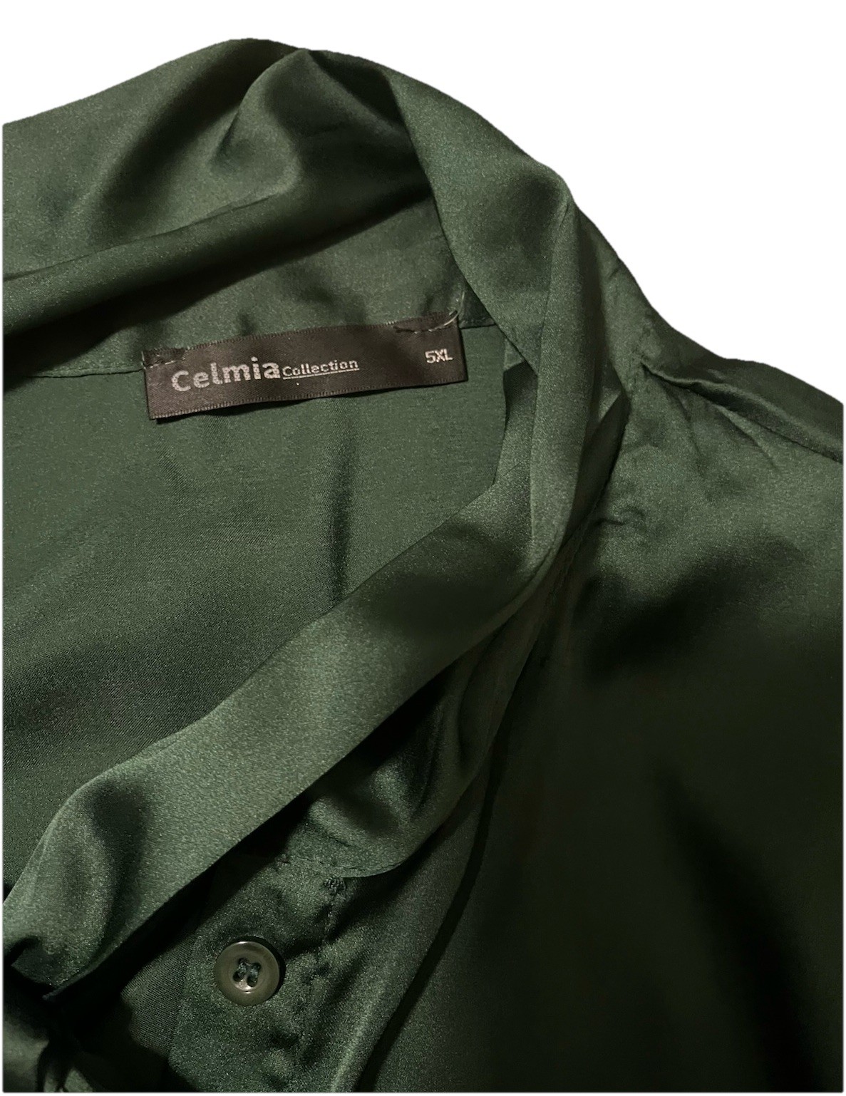 Celmia Collection Button down Blouse Scarf Neck Green Long Sleeve Size 5XL