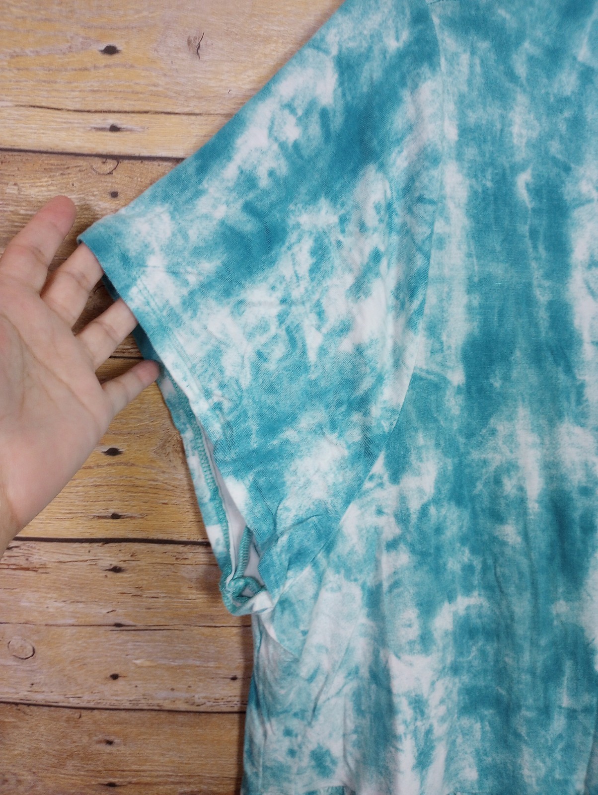 Lane Bryant Women Shirt 26/28 Blue White Tie Dye Babydoll V-Neck Short Sleeve