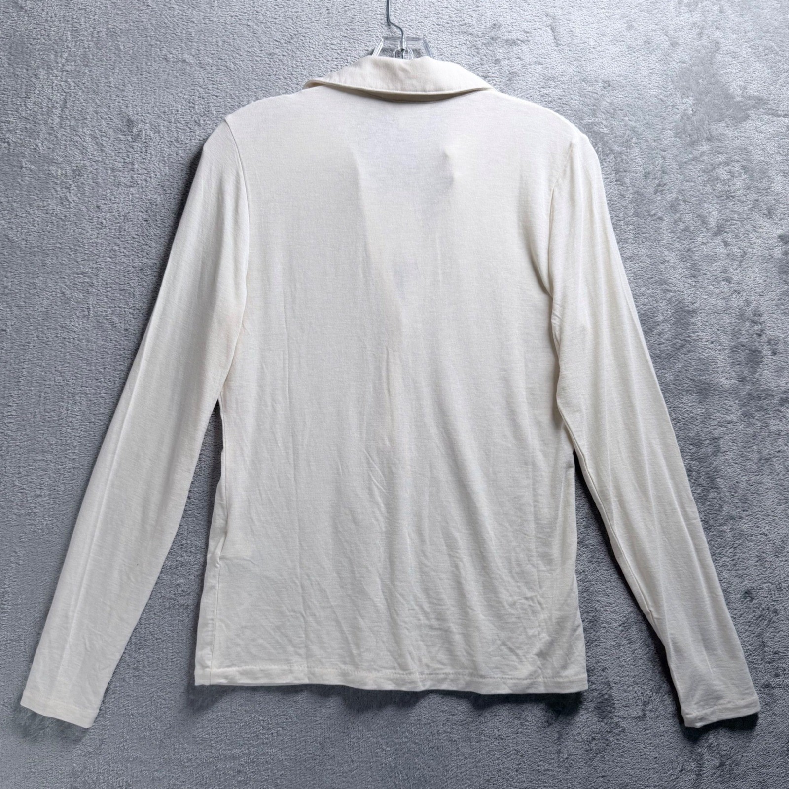 Banana Republic Top Womens Medium Cream Wool Blend Long Sleeve V-Neck Polo Shirt