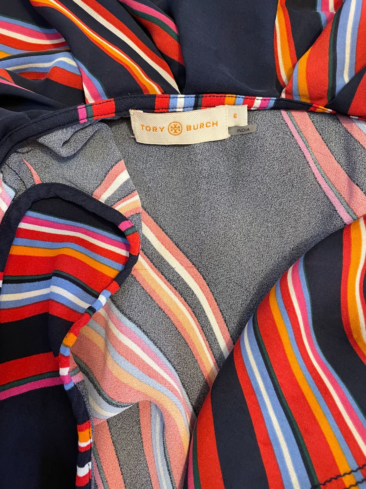 Women’s TORY BURCH Striped Sleeveless Tie Waist Wrap Top Blouse – Size 6