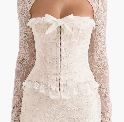 New House Of CB Perdita Metallic-Jacquard Corset In Ivory Size L