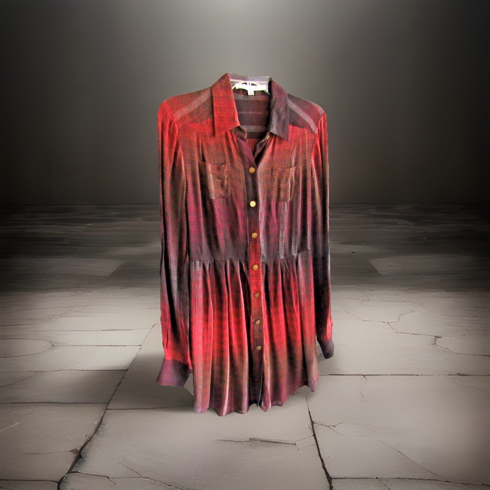 Colorful Tunic Top Shirt Dress 8 M Burgundy Maroon Gray Long Sleeve Walter