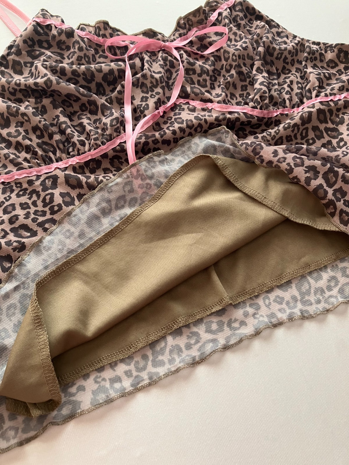 Romwe Leopard Print Cami Top 3XL Plus Size Pink Trim Mesh Lingerie Tank