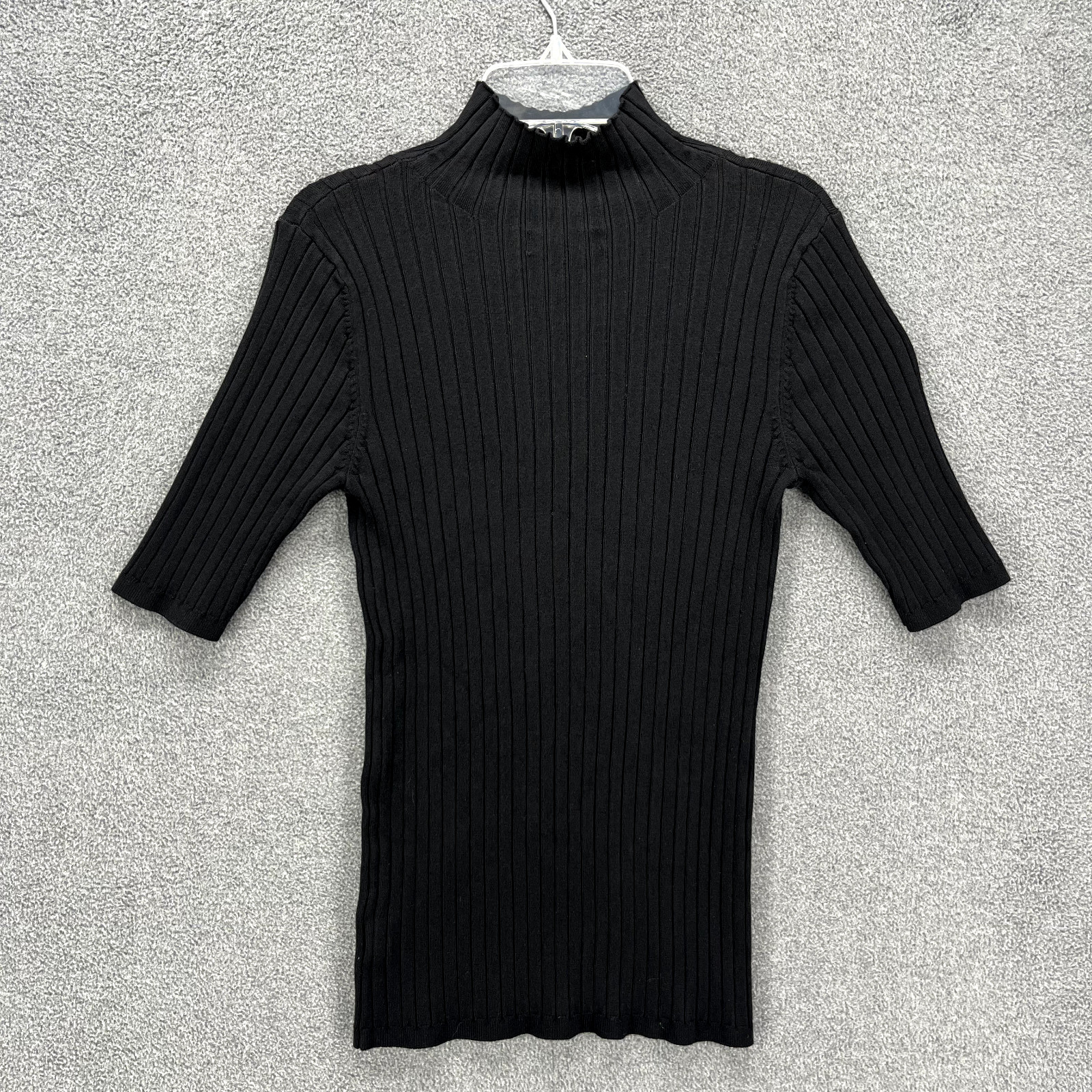 525 America Top Womens Small Black Mock Neck stretch short sleeve knit sweater