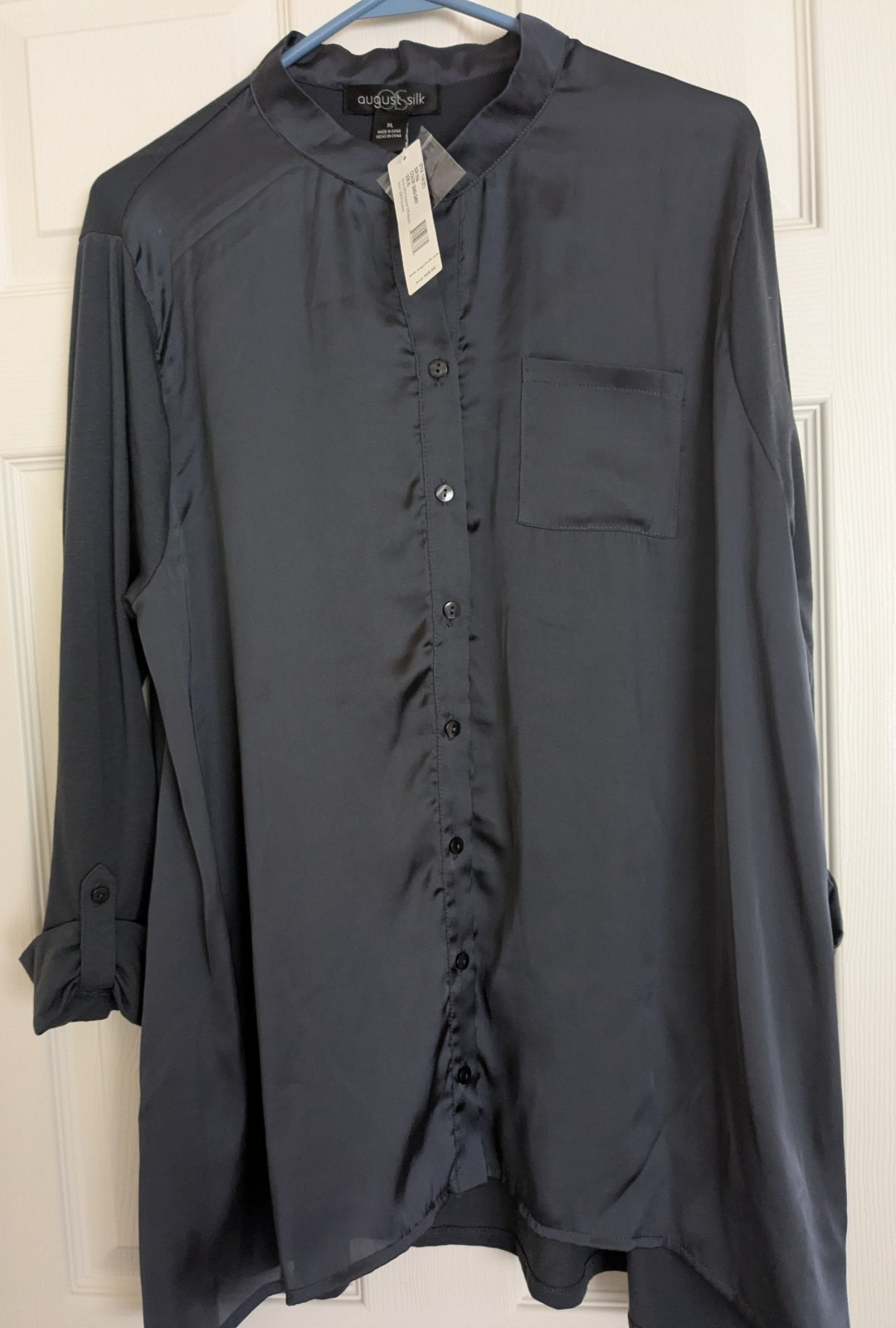 VINTAGE AUGUST SILK LEAD GRAY KNIT BODY, POLYESTER FRONT, SIZE XL, NEW WITH TAG