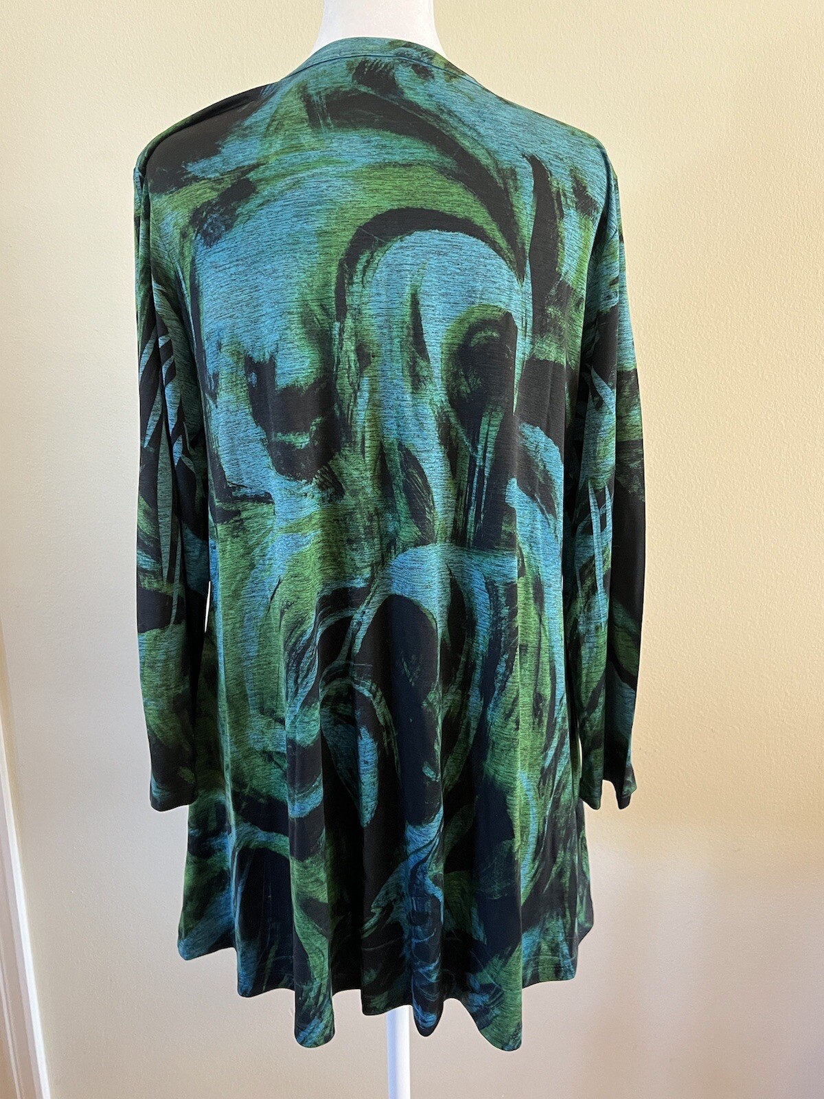 Jess & Jane Blue Green Brush Stroke Swirl V Neck Tunic Art to Wear Boho PM