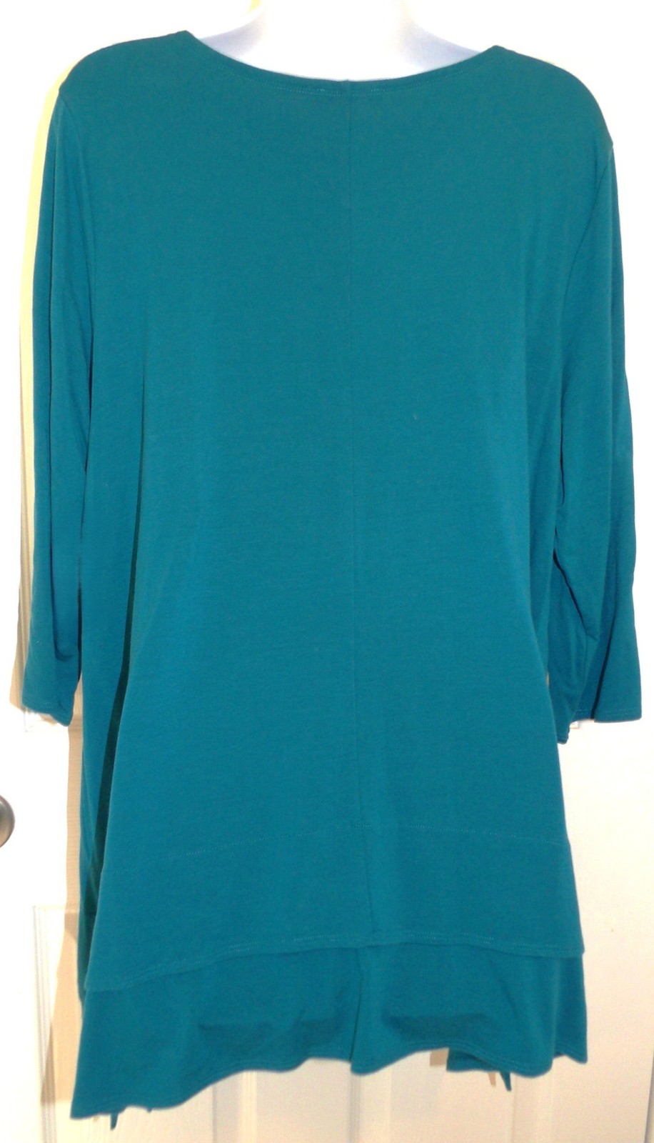 Cute Dark Turquoise EILEEN FISHER Tencel Blend Layered 3/4 Sleeve Tunic – Large