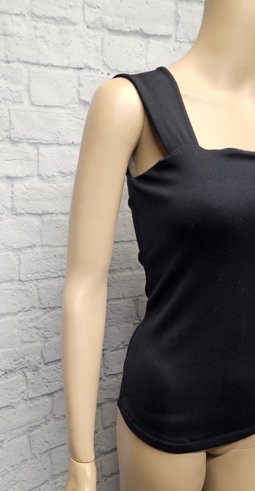 CACHE M SQUARE NECK LINED THINLY RIBBED STRETCH DRESSY WIDE STRAP SLIM TANK TOP
