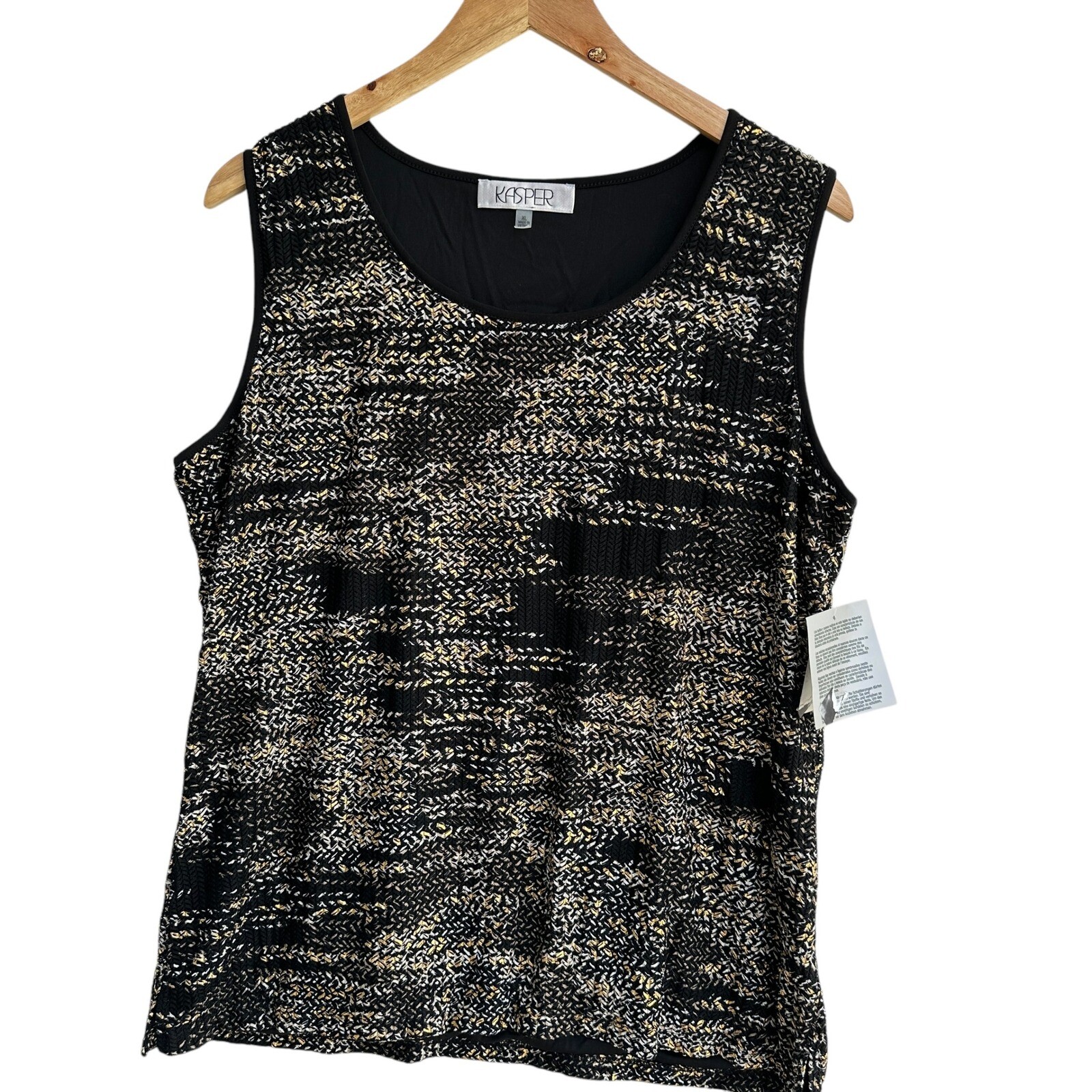 Kasper Tank Top Gold Metallic Accent Career Blouse XL NWT Office Cocktail Chic