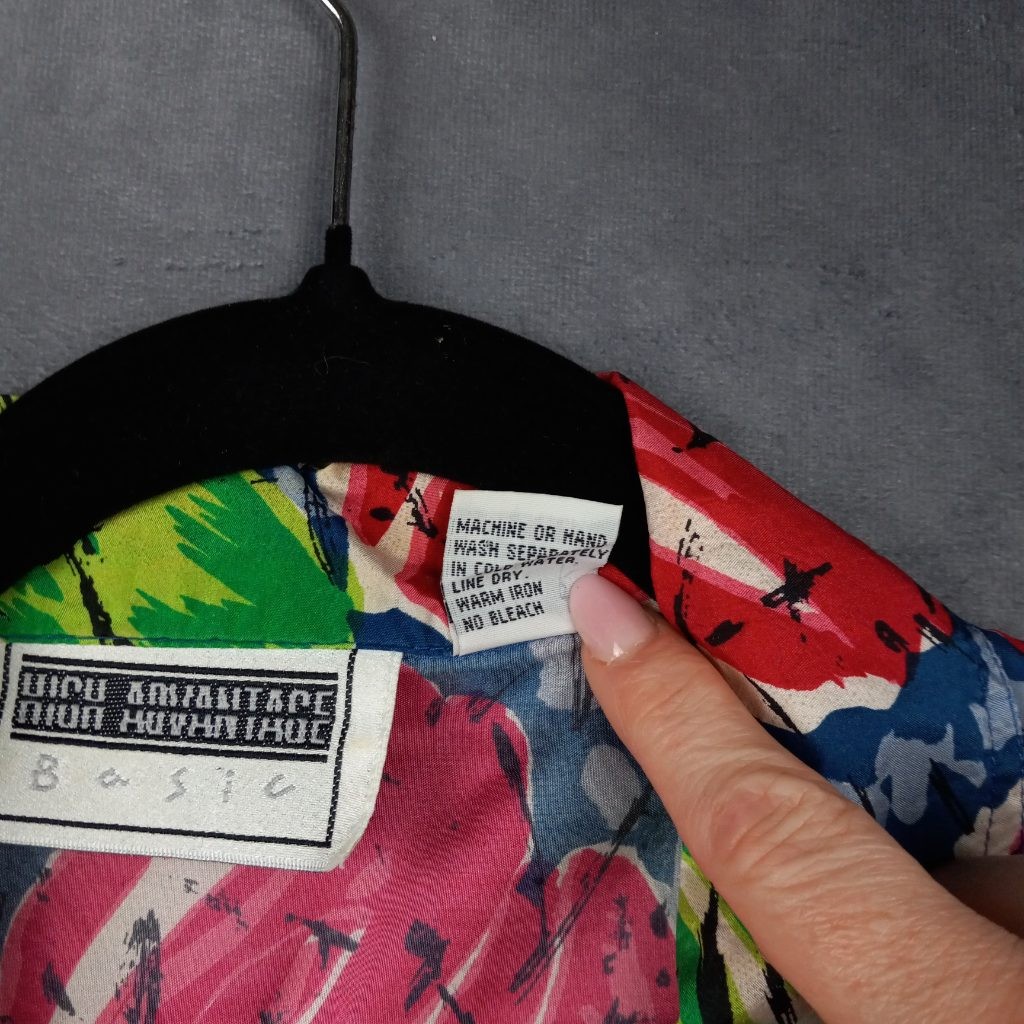 Vintage 90s High Advantage Basic 100% Silk Floral Camp Shirt Womens 18W/38 Plus