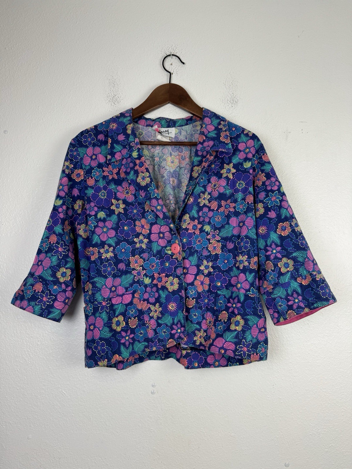Vintage 1990s Sassy Attitude Half Sleeve Floral Print Blazer Blouse XL Womens