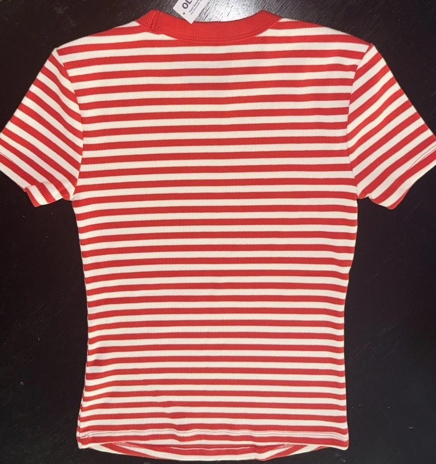 NWT Old Navy Rib Knit Short Sleeve Shirt Women’s XS Tall Red & White Striped NEW