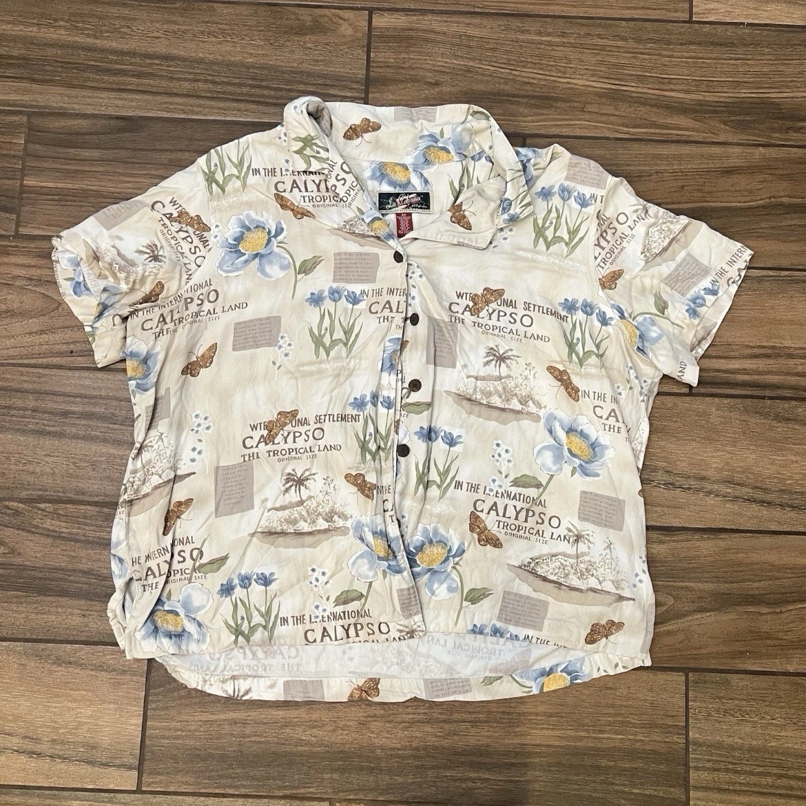 La Cabana Hawaiian Shirt Womens 2X Floral Tropical Button Front Rayon Top