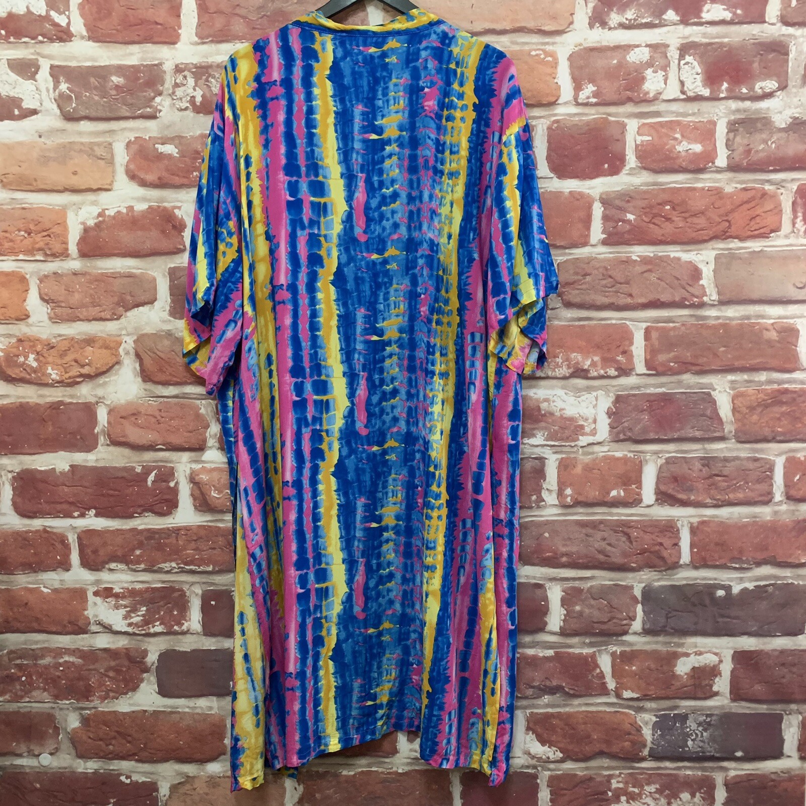 Tie Dye Boho Duster Top Womens One Size Multicolor Thigh High Side Splits