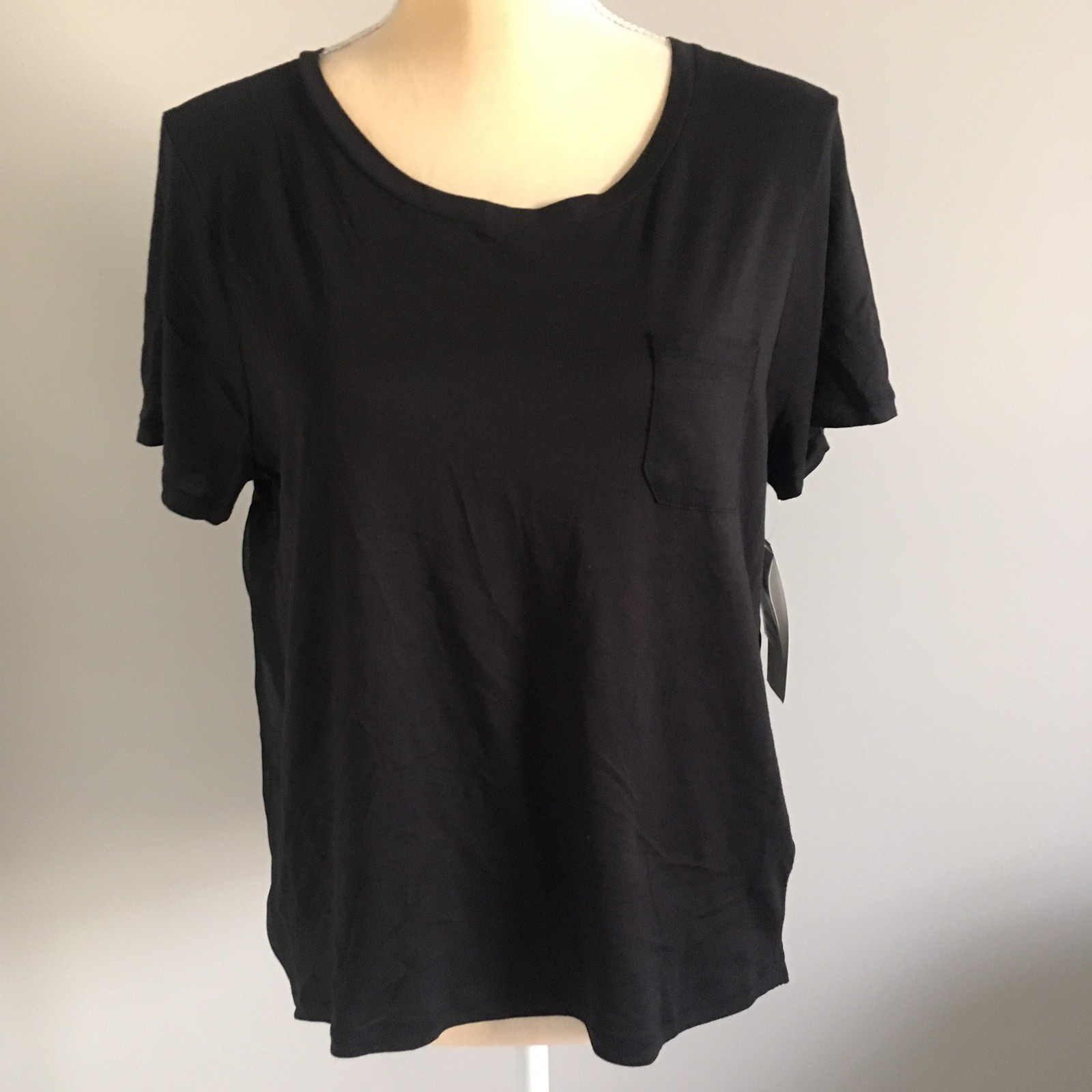 French Connection Womens Black T-Shirt Mix Media Chiffon Back Size Medium M**