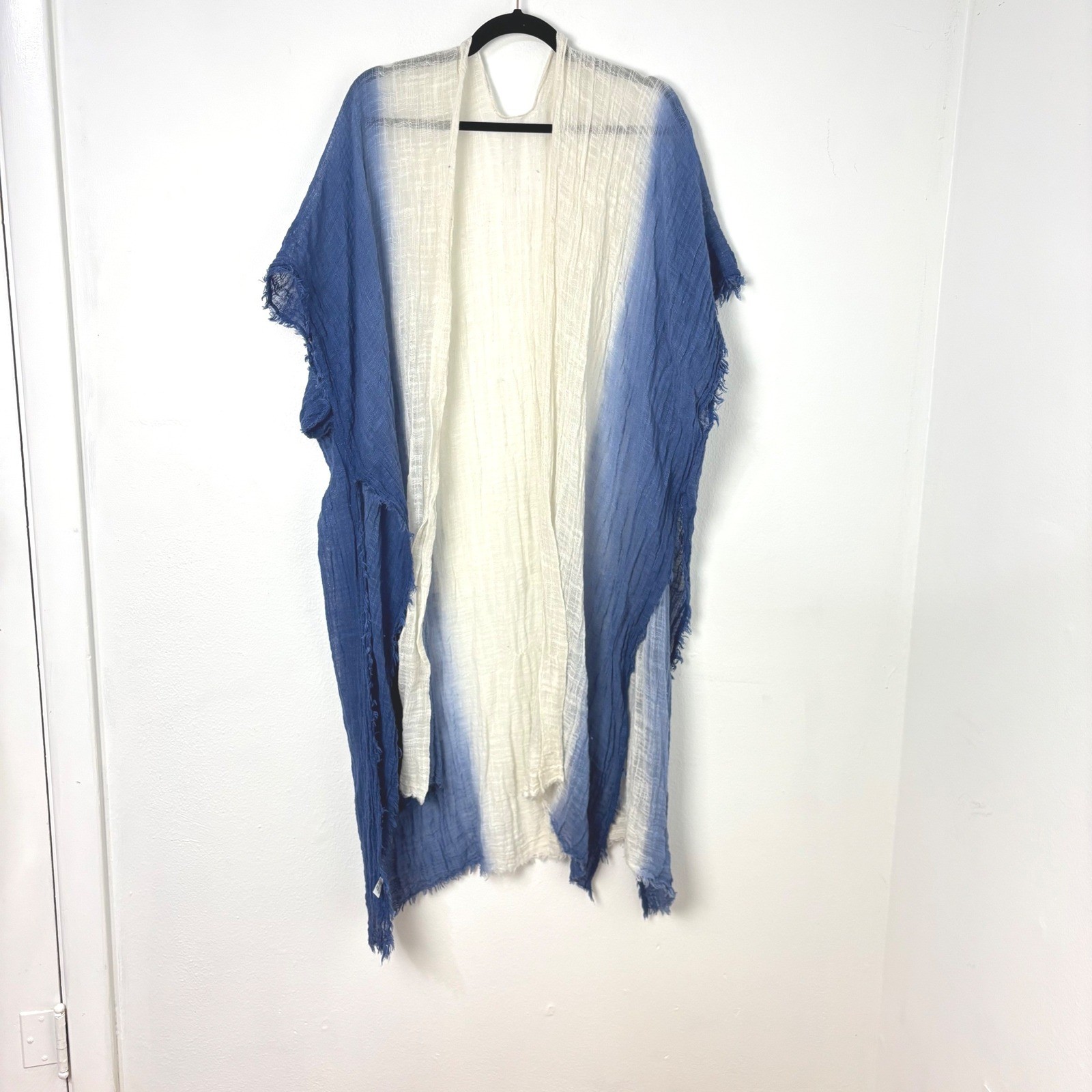 Unbranded Blue White Ombre Cotton Gauze Duster Kimono Cardigan Boho Women OS
