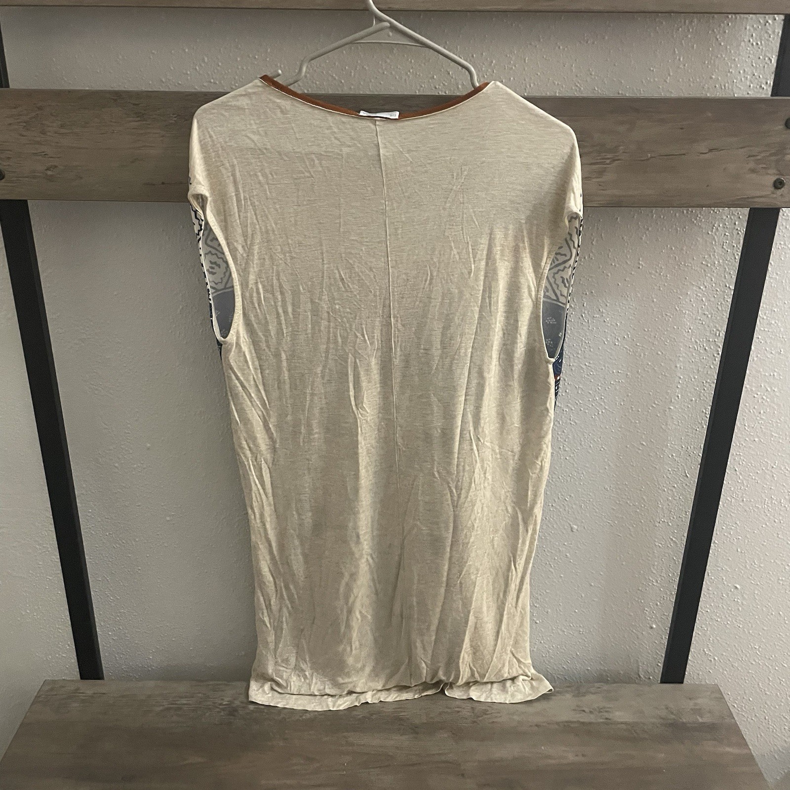 ZARA Women’s Asymmetrical Tunic Top Blue/Cream Boho Patterned U.S. Small