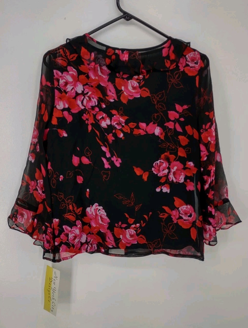 New York City Design Co Layered Shirt Women’s Size S Black Red Floral Ruffle NWT