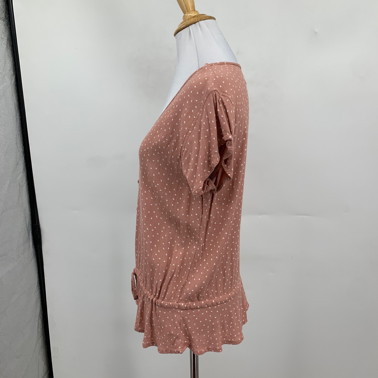 Rails Blouse Womens M Medium Rosewood Bretton Mini Hearts Peplum Tie Waist Top