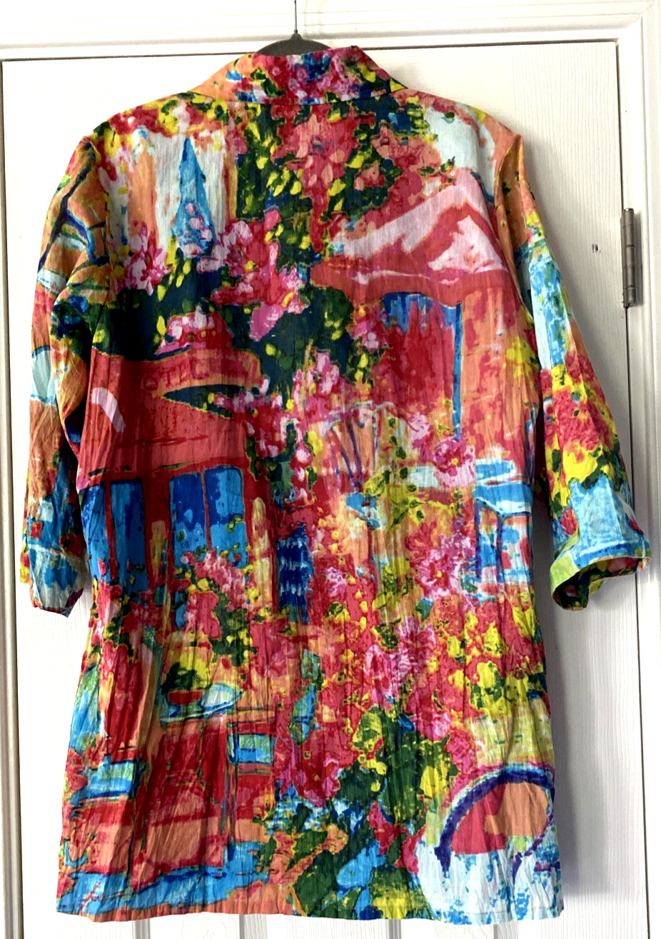 WOMENS ORIENTIQUE NATURALLY AUSTRALIA ORGANIC COTTON ABSTRACT PRINT TUNIC TOP MD