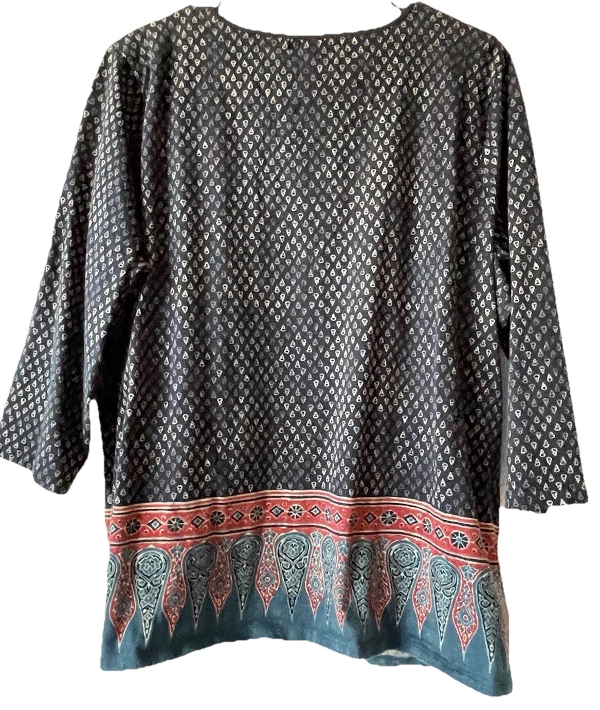 Lauren Ralph Lauren Cotton Black Graphic Dupatta Ethnic Print Comfy Top 2X