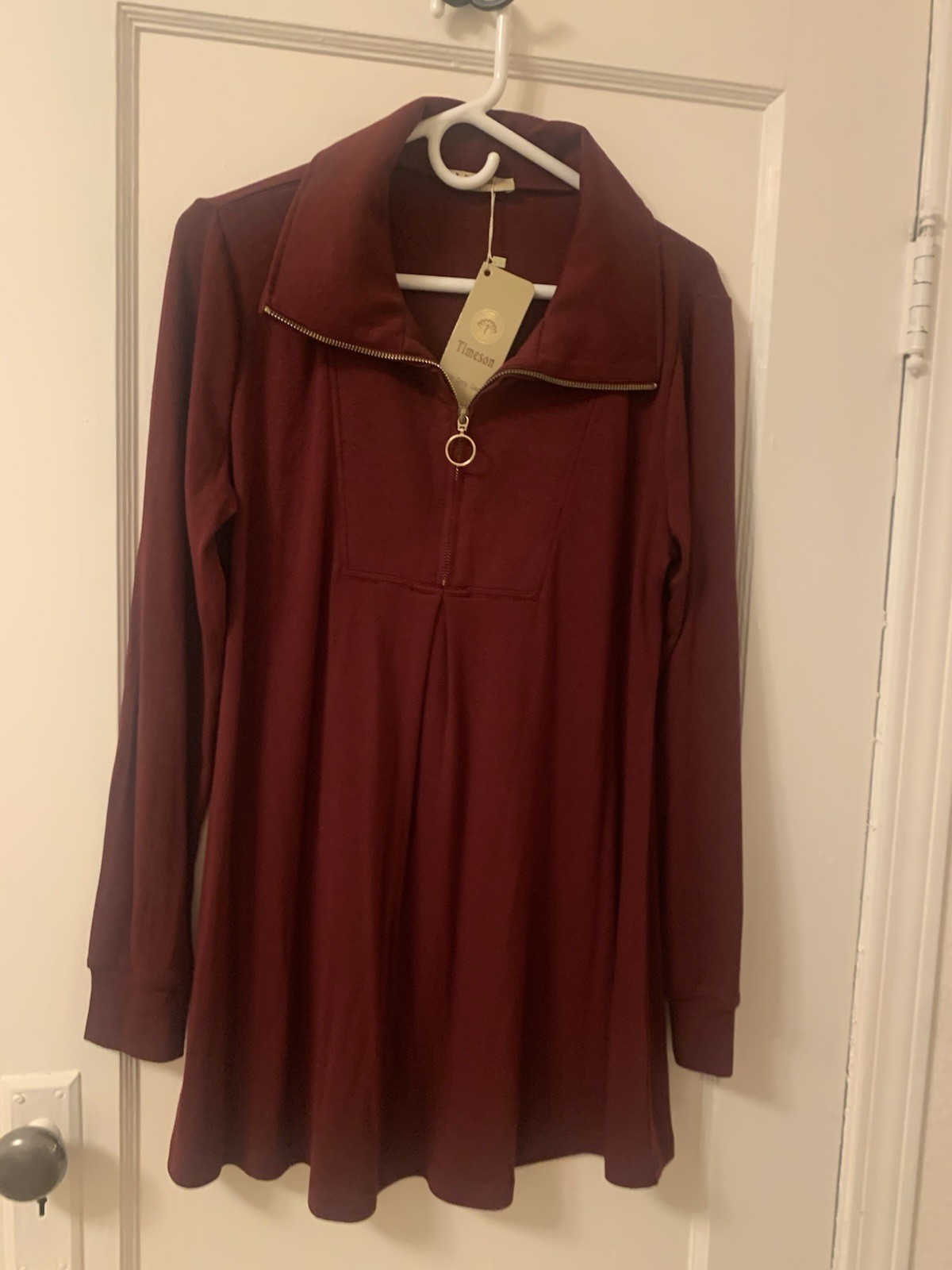 Timeson 1/4 Zip Burgandy Tunic Top- Full Sleeve, collared, Wmns L