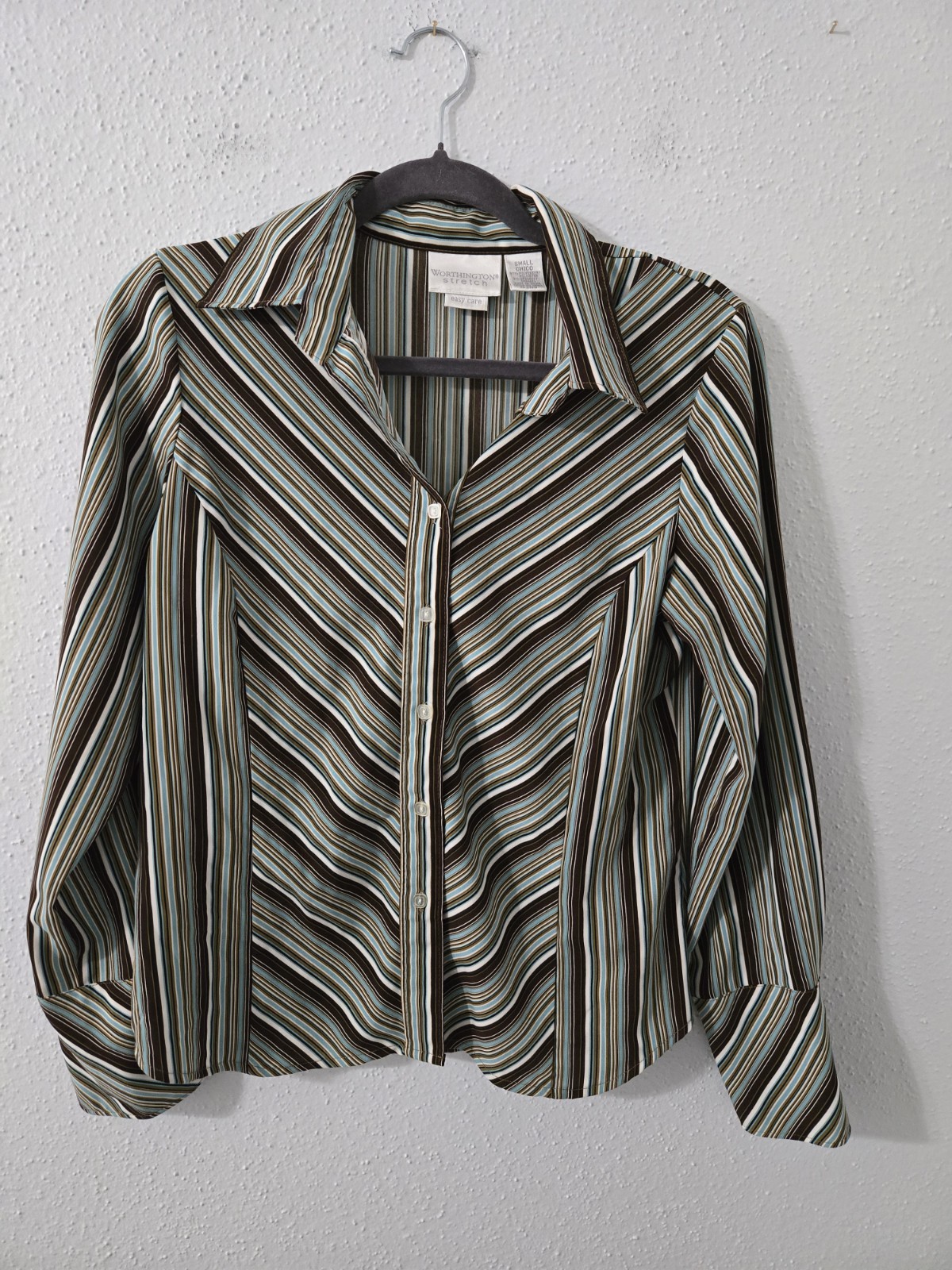 Worthington Stretch Easy Care Vintage Y2K Women’s Button-up Striped Shirt Sz S
