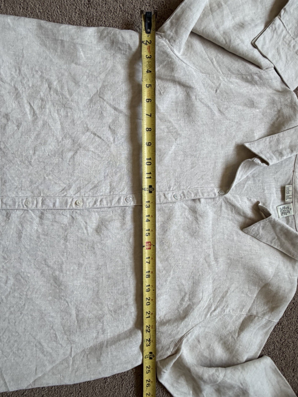 Linden Hill 100% Linen Button Up Shirt Women’s XL Beige Long Sleeve Relaxed Fit