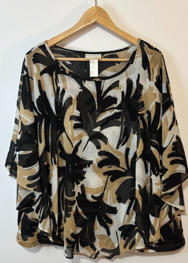 Alfred Dunner Women Blouse Leaf Print with Chiffon Overlay over Top 3X