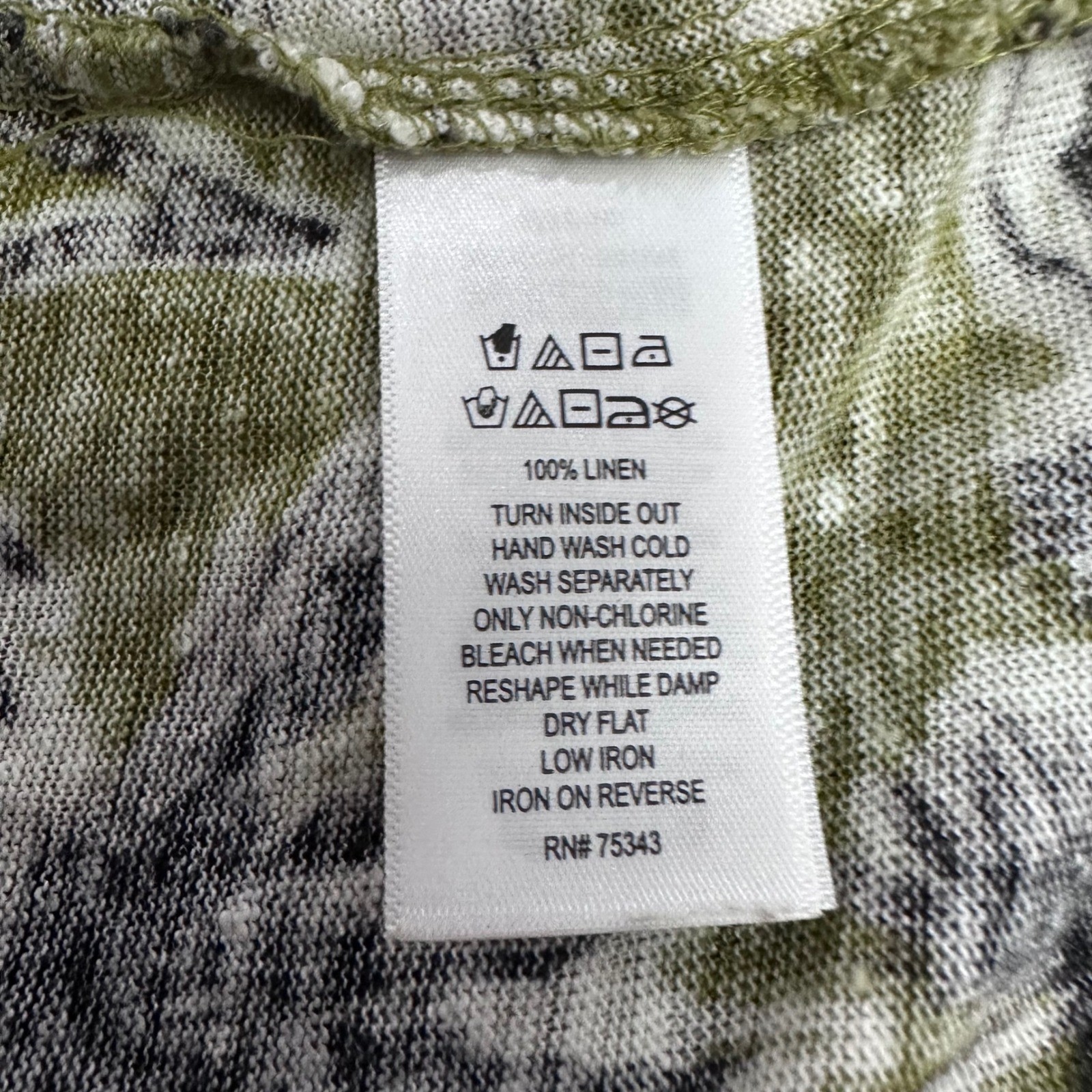 Tahari Womens Green Tropical Palm Tree 100% Linen Cap Sleeve Top Size Medium