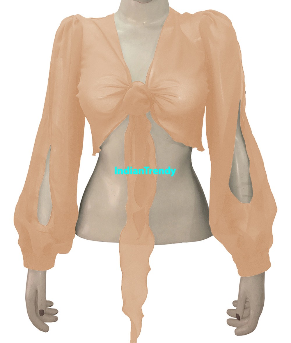 Chiffon Tie Top Belly Dance Wrap Choli Gypsy Haut Orientale Blouse Harem Slit