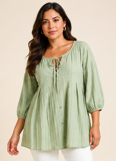 New Umgee S 4 6 8 Green Button Front Box Pleats Cotton Oversized Long Tunic Top