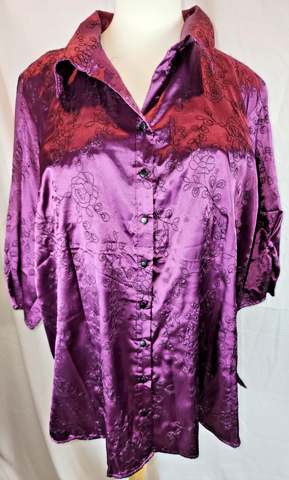 Studio 1940 Top 4X Womens 60″ Bust Purple Satin Jacquard Brocade 3/4 Sleeves