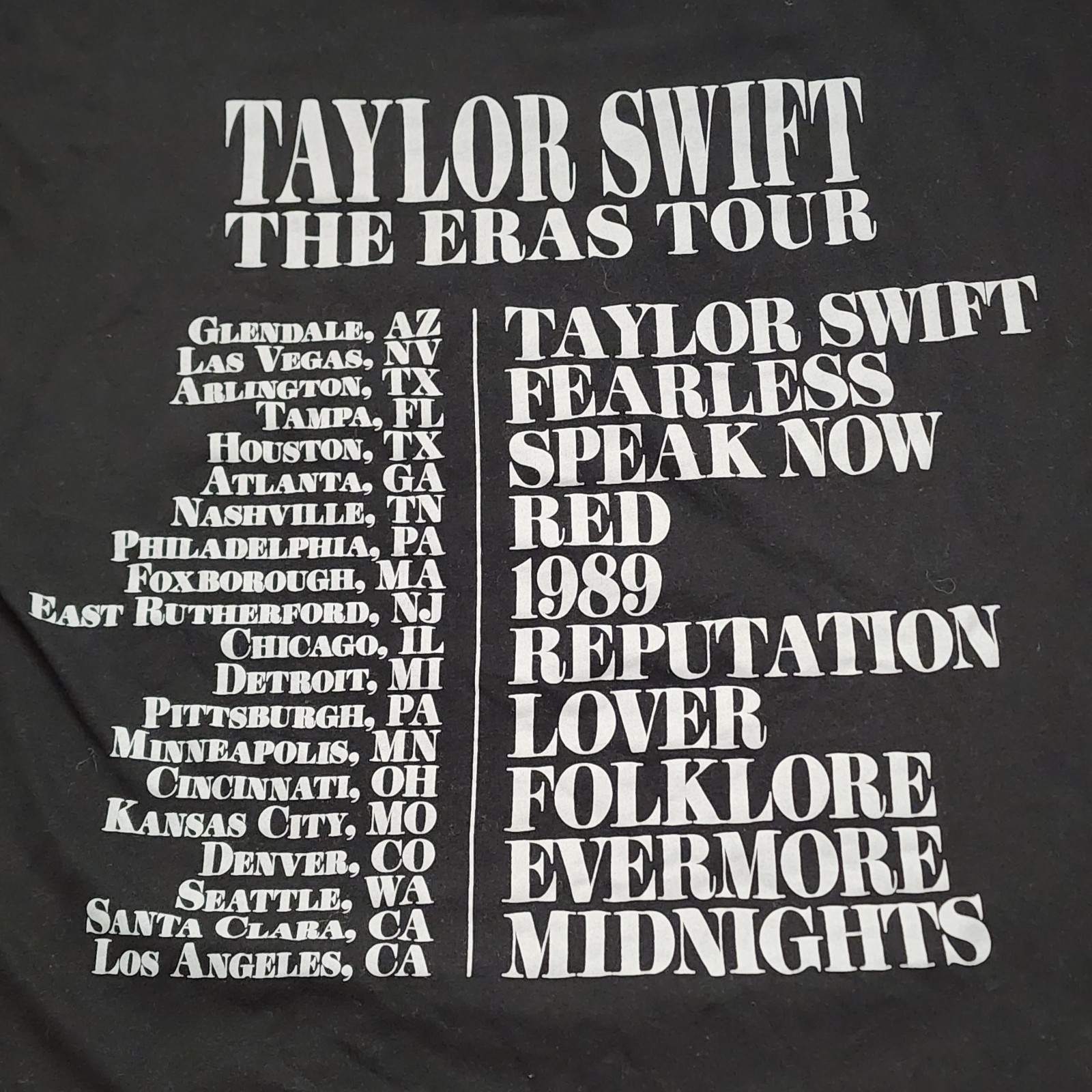 Official Taylor Swift Eras Tour Shirt Black Small S 2023 US Concert Merch Sleeve