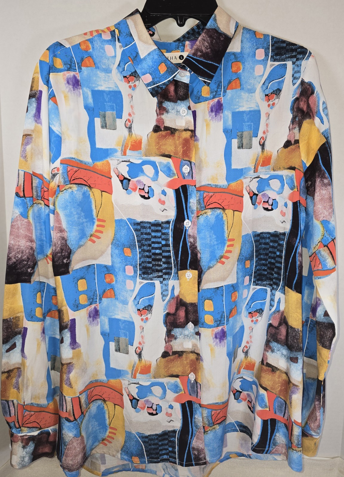 JMITHA Womens L 100% Viscose Colorful Artistic Relaxed Retro VTG Style Blouse