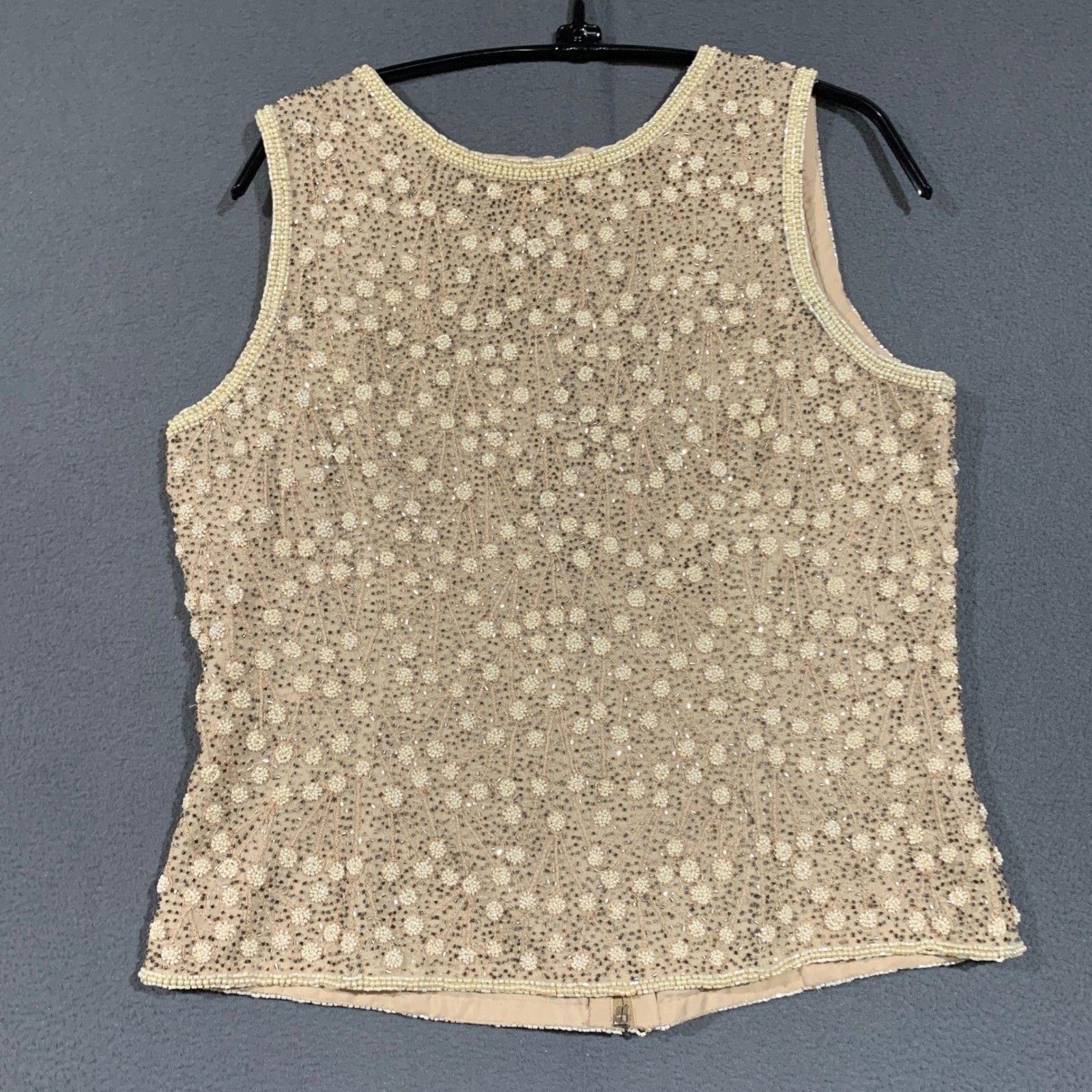 Adrianna Papell Beaded Silk Top Women 10 Champagne Floral Formal Evening Glam