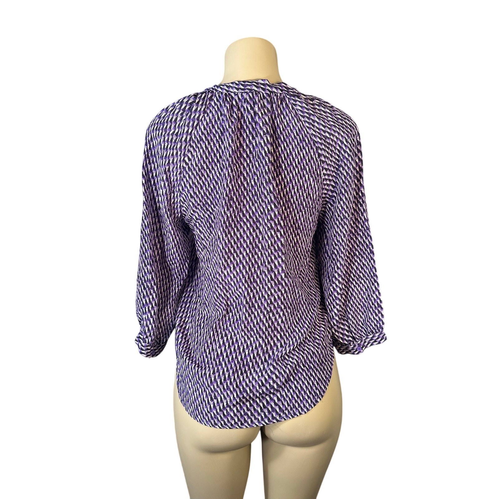 Women XS Joie Sofina Blouse Purple Black Printed Tie Neck Shirt Top Work Career