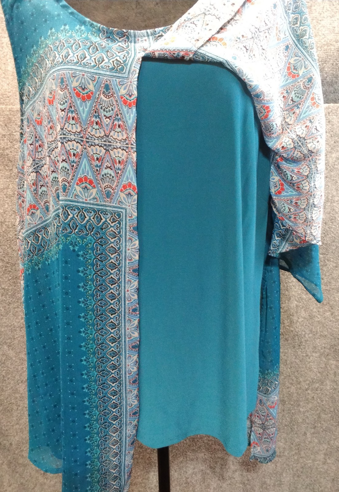 Cato Est. 1946 Tank Top Wmns Size 22/24 Boho Teal Two-In-One Layered Split Front