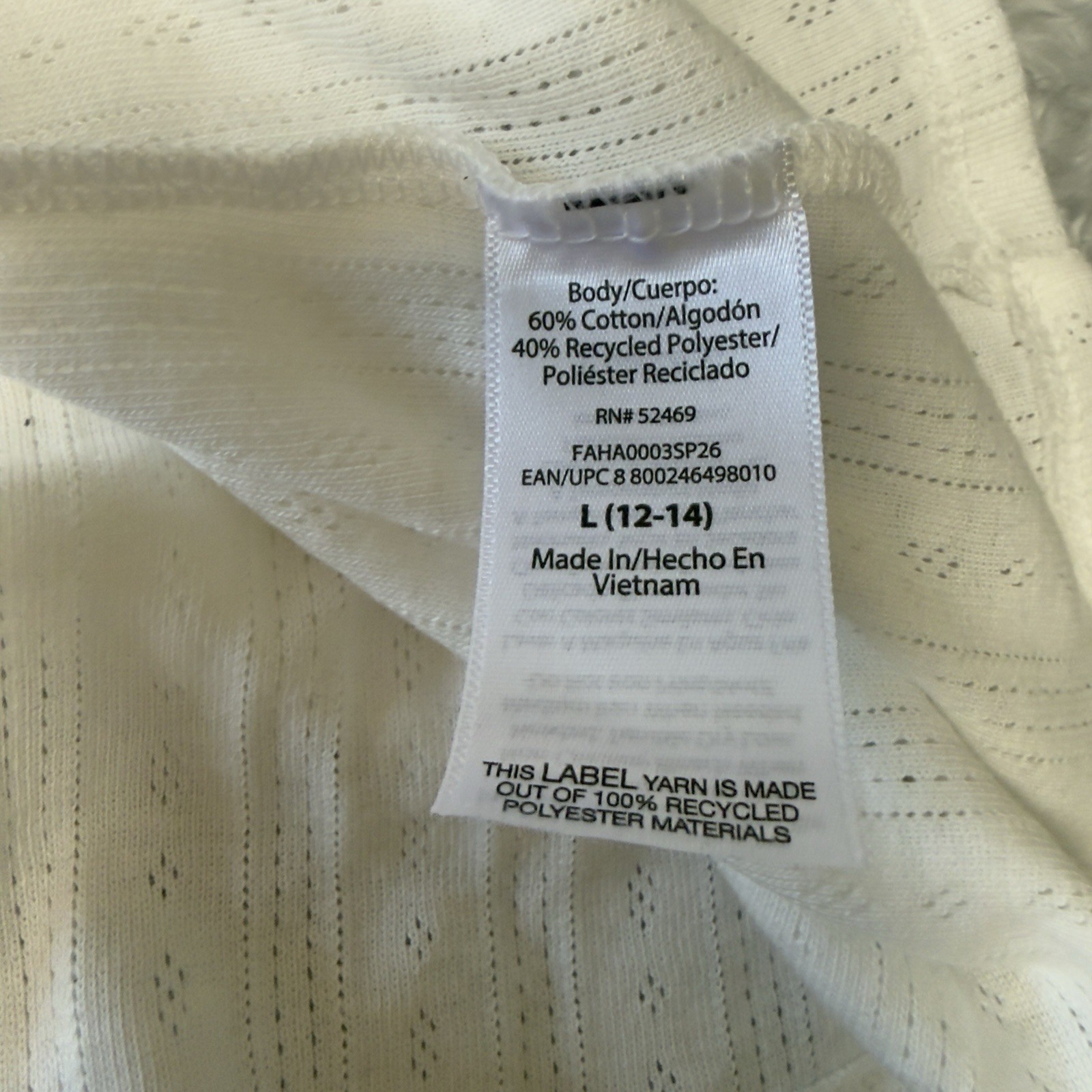 Free Assembly Women’s Pointelle Mini Tee Size Large Cream Short Sleeve