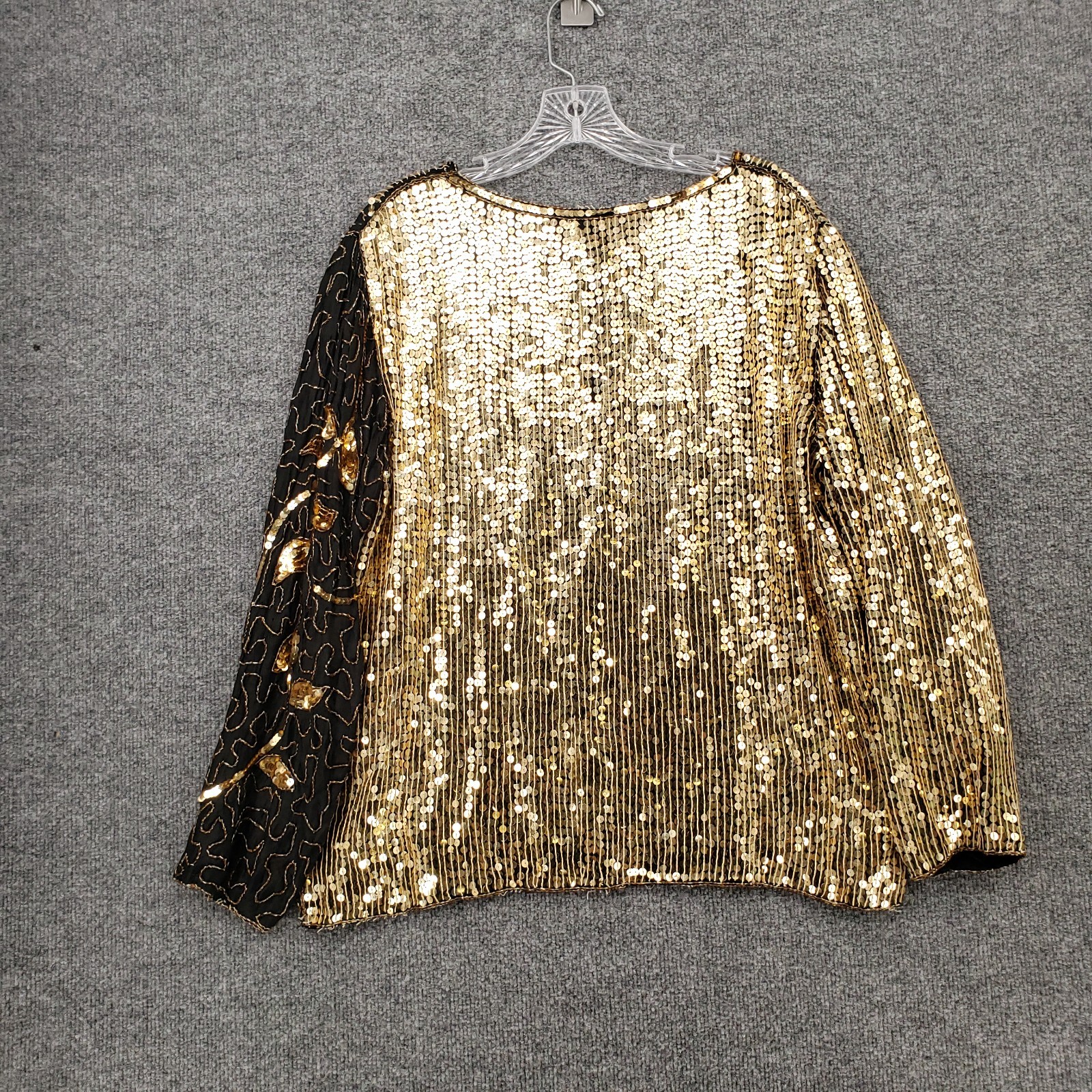 VINTAGE Jean For Joseph Le Bon Top Women XL Gold Silk Sequin Sparkle Long Sleeve