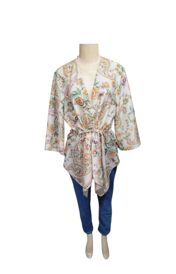 Zara Woman Paisley Floral Boho Blouse Top Tie Waist Handkerchief Hem Sz S