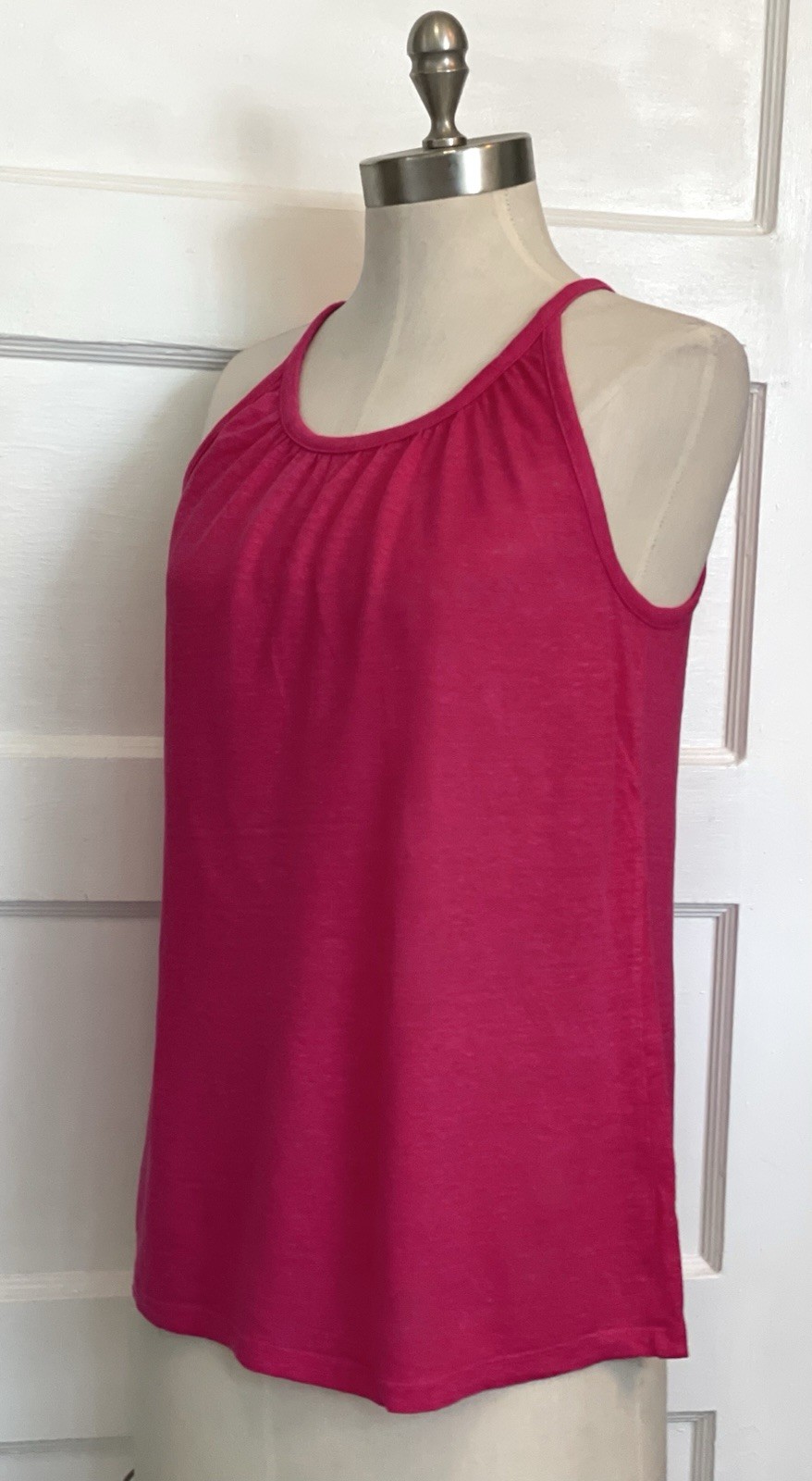 Halston Womens S 100% Linen Tank Top Fuchsia Pink Sleeveless Lightweight Flowy