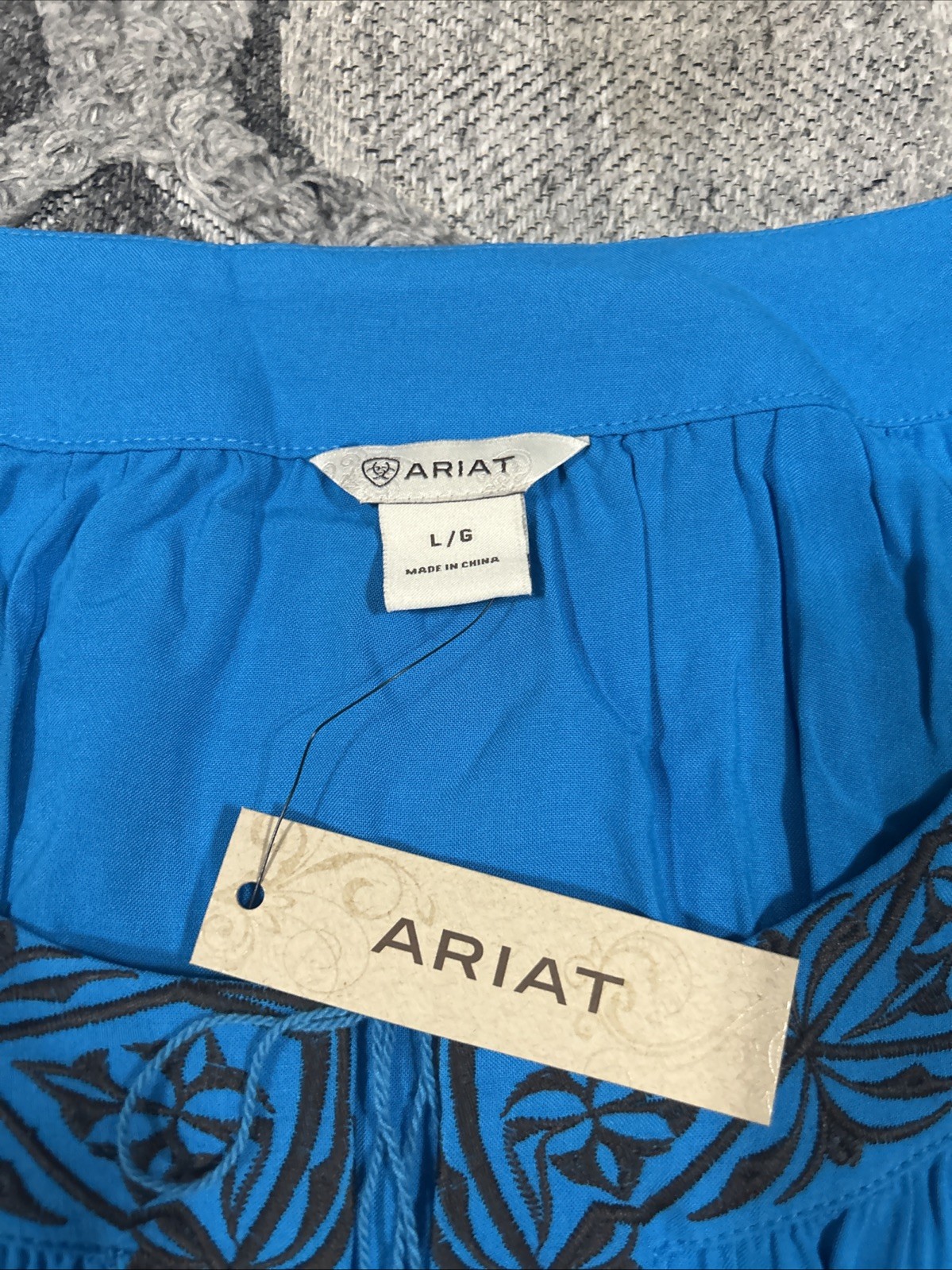 Ariat Allie Tunic Sz Lg Blue Tassel Embroidered Long Sleeve Boho Peasant Western