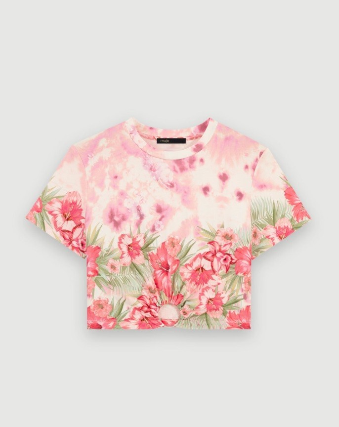 NWT $150 Women’s Maje Miss Sunset Capsule Hibiscus Floral Cotton T Shirt Size 3