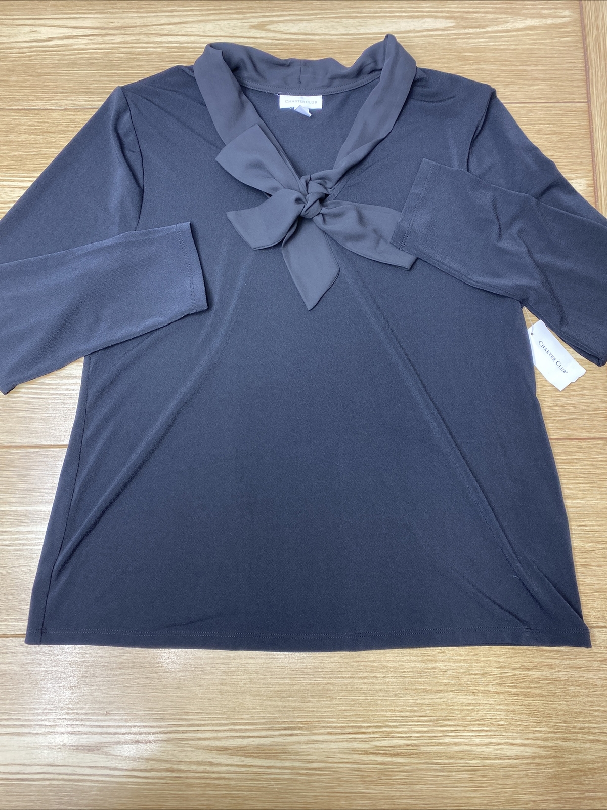 Blusa Para Mujer Charter Club Manga Larga Con Cuello Anudado Para Oficina Talla