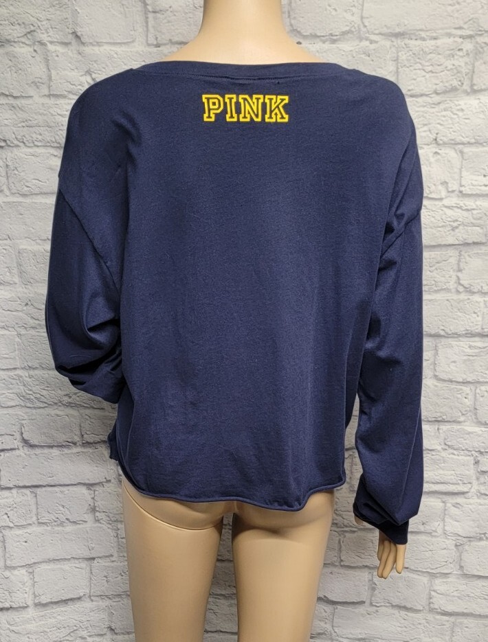 VICTORIA’S SECRET PINK 5TH & OCEAN L UNITED STATES NAVY BLUE ZIP CROPPED TOP TEE