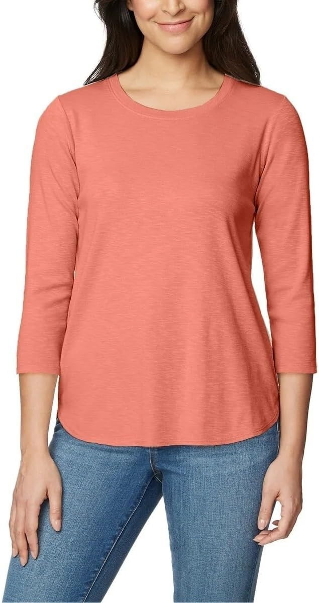 KIRKLAND Signature Women’s 3/4 Sleeve Boatneck Cotton Slub Tee Shirt
