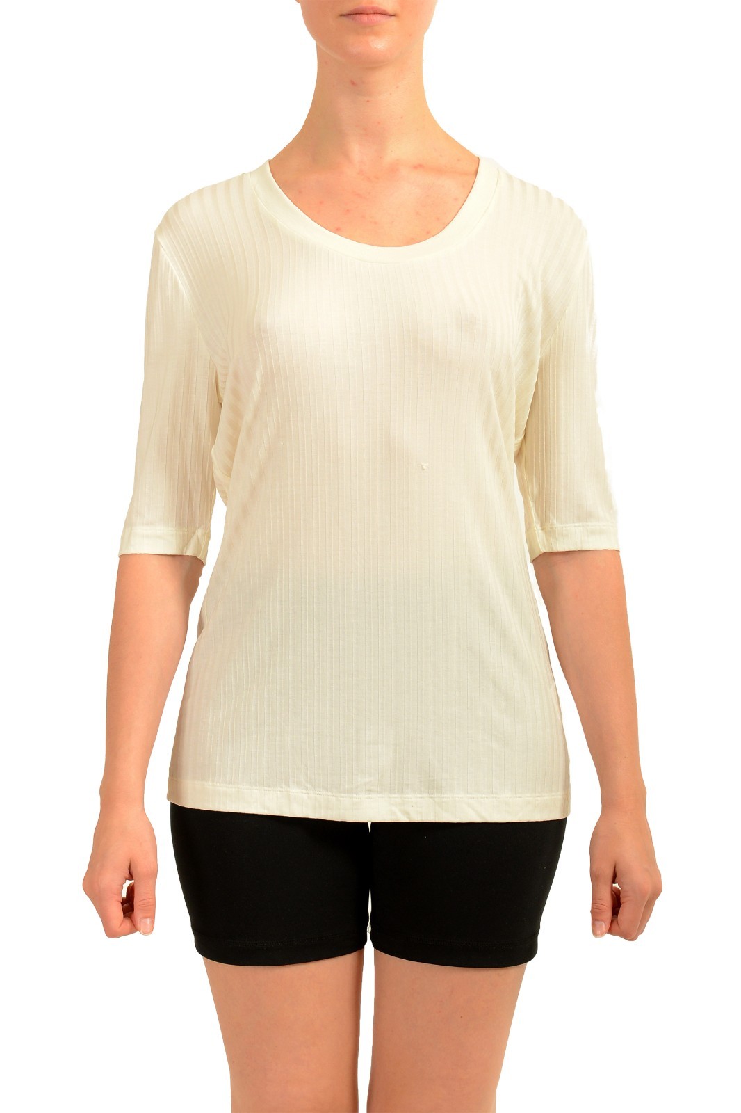 Hugo Boss Women’s “Effilie” Ivory 3/4 Sleeve Boat Neck Basic T-Shirt US XS IT 38