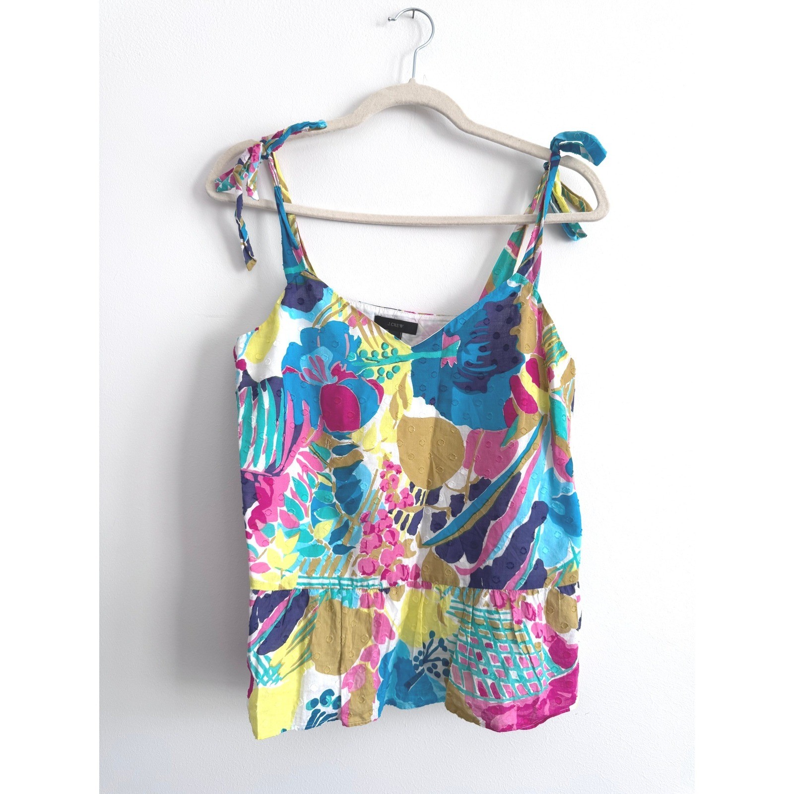 J.Crew Peplum Seaside Floral Size 8 Tie Shoulder Cottagecore Coastal Chic